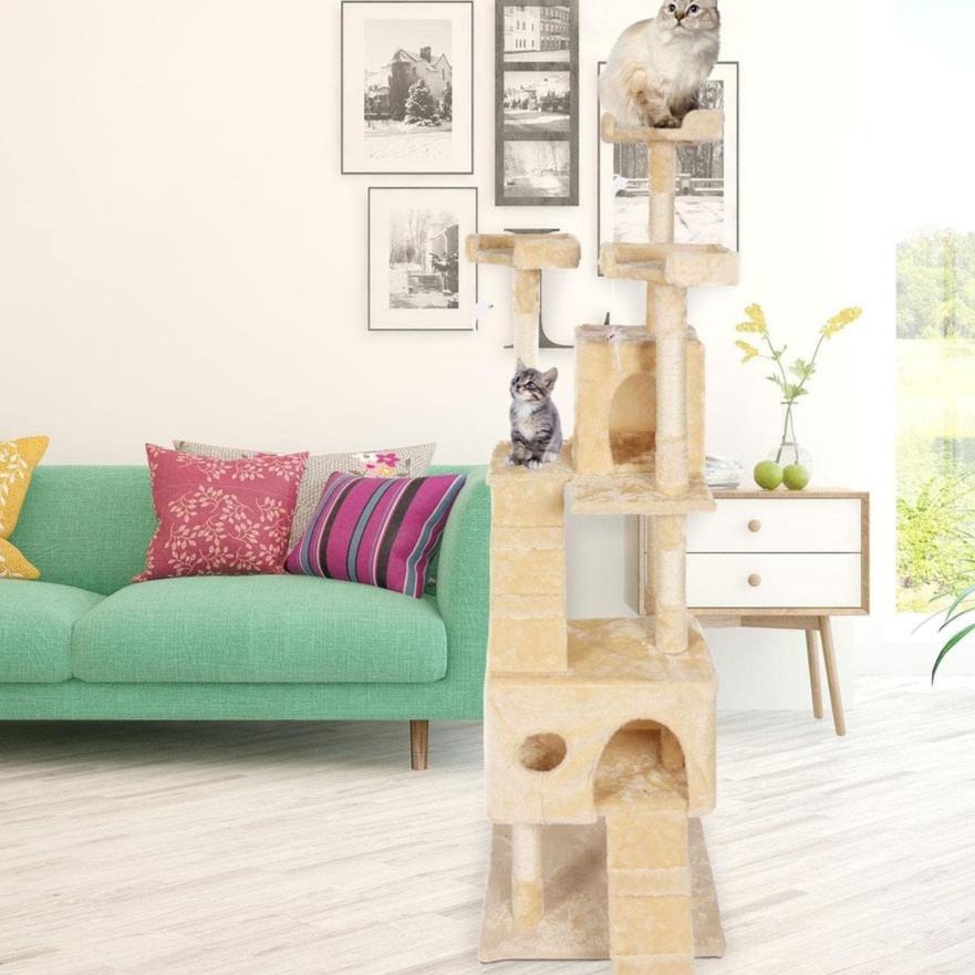 Plush Cat Condo Cat Tree Beige - 170cms