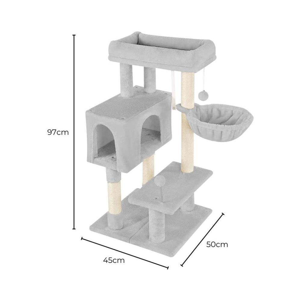 Adjustable Base Plush Cat Tree Light Grey - 97cms