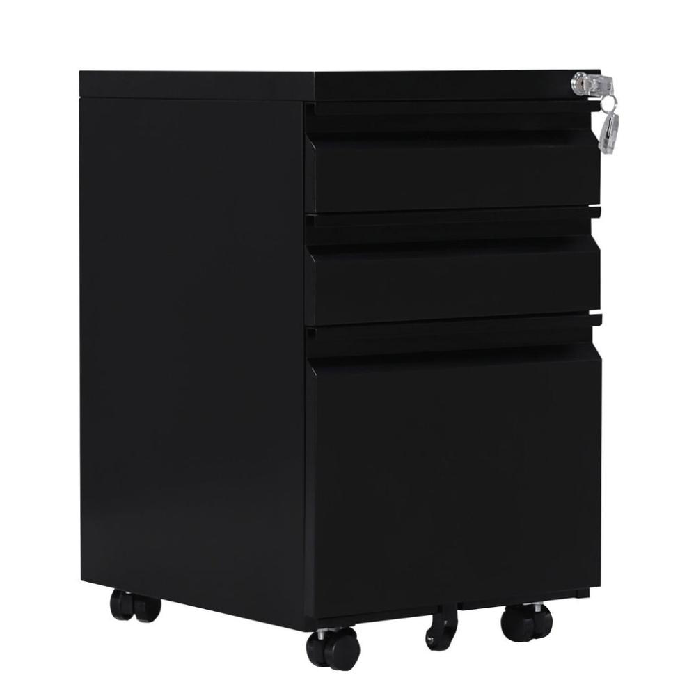 3 Drawer Mobile File Cabinet with Lock (Black)