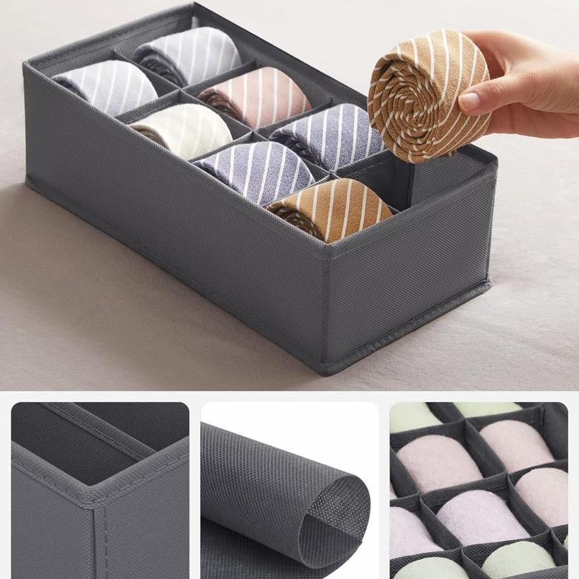 Underwear Storage Folding Fabric Boxes - Set of 8 - Grey