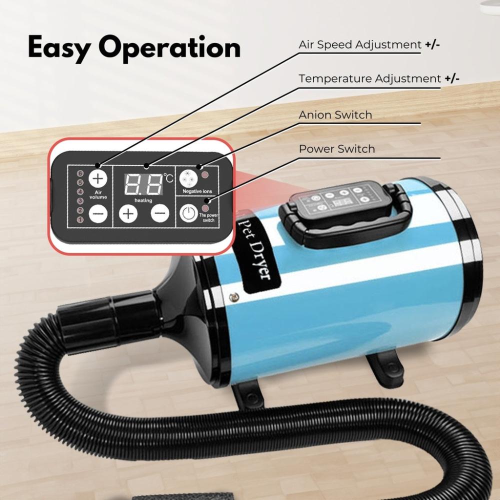 LCD Customizable Pet Hair Dryer - Blue