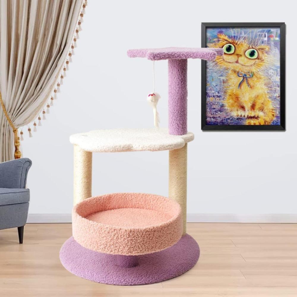 Galaxy Plush Scratching Post Cat Tree Pink Purple - 61cms