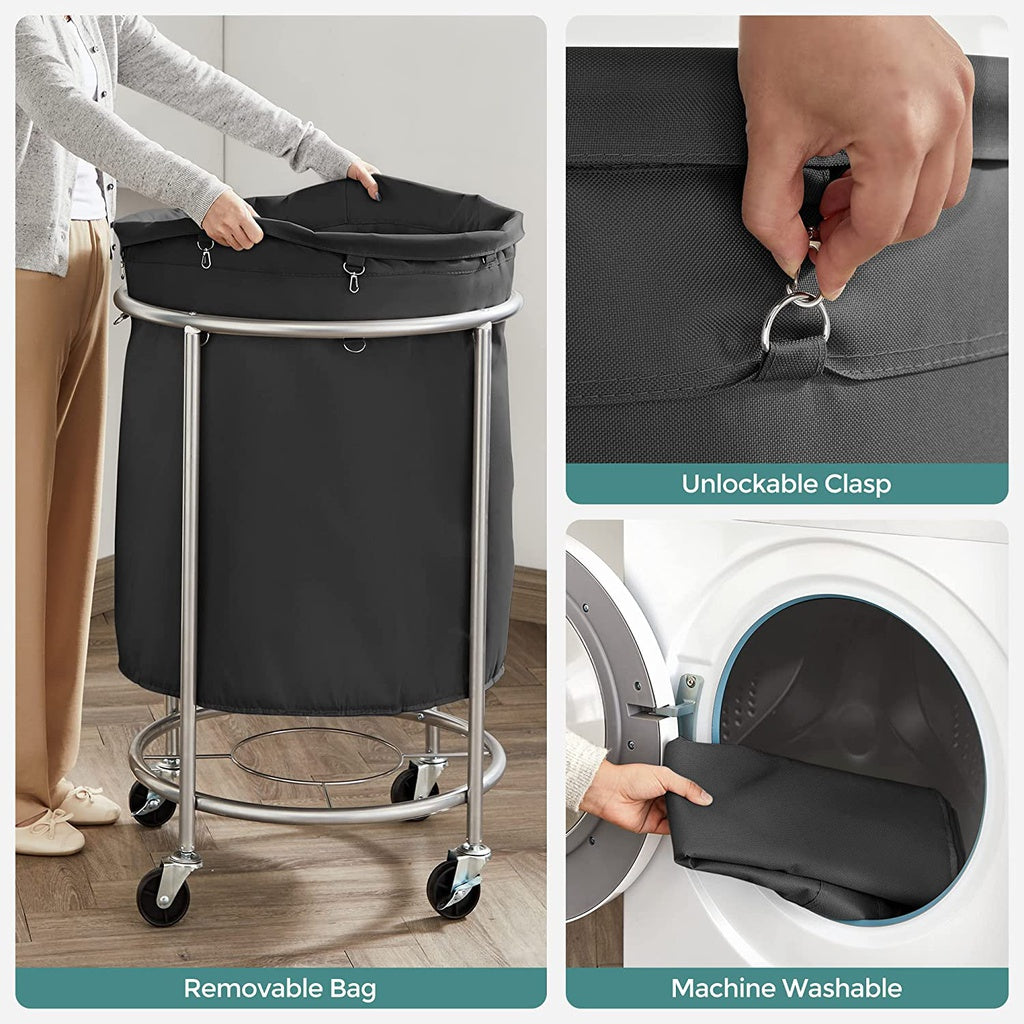 Sturdy Laundry Basket with Wheels - Black