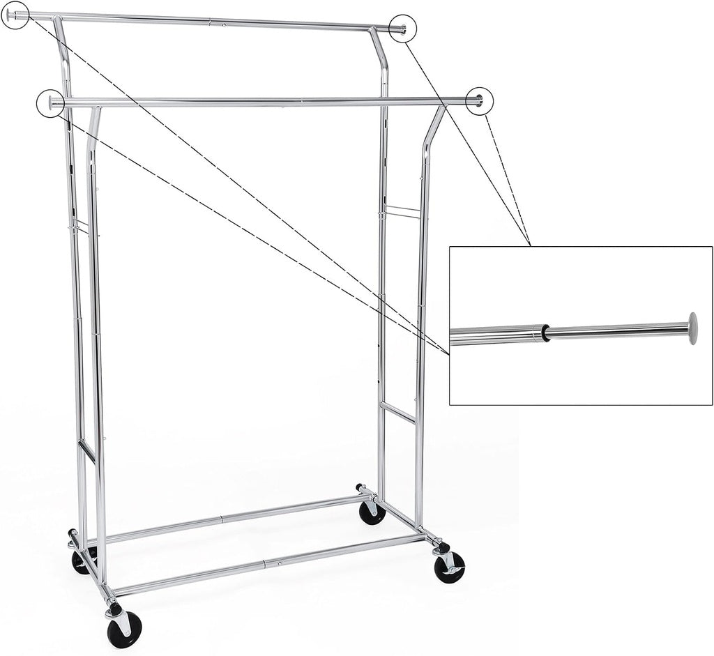 Metal Clothes Rack Stand on Wheels Heavy Duty - Silver