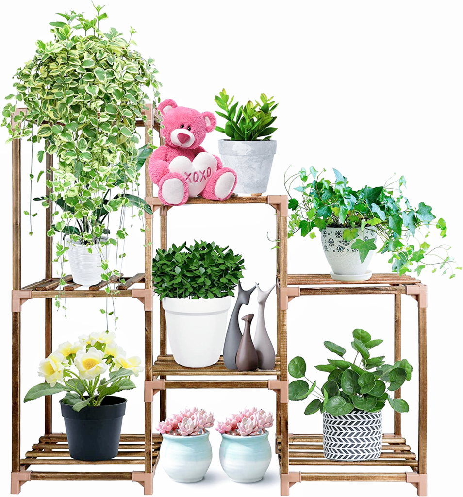 Wood Plant Stand Indoor Outdoor (3 Tiers 7 Potted Ladder)