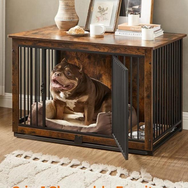 Dog Crate End Table for Medium Dogs - Rustic Brown