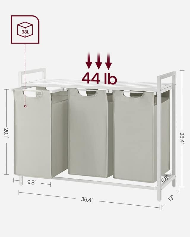 Laundry Hamper with Shelf and Pull-Out Bag - White