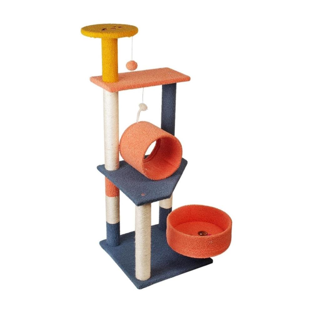 Emoji Plush Cat Condo Cat Tree with Basket - Blue Red 110cms