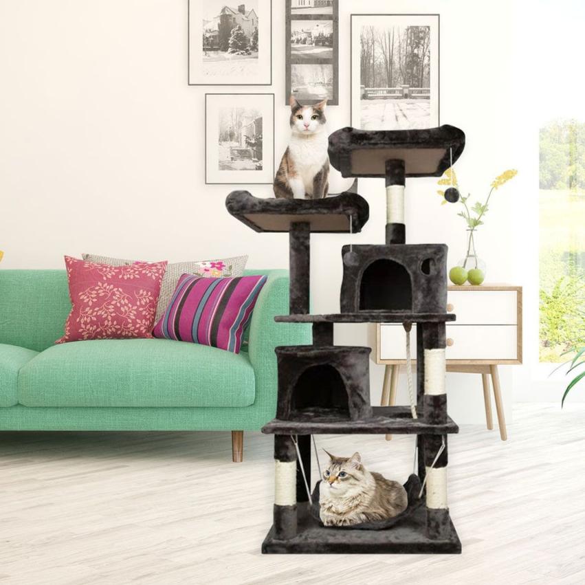 Plush Cat Condo Cat Tree Dark Grey - 145cms