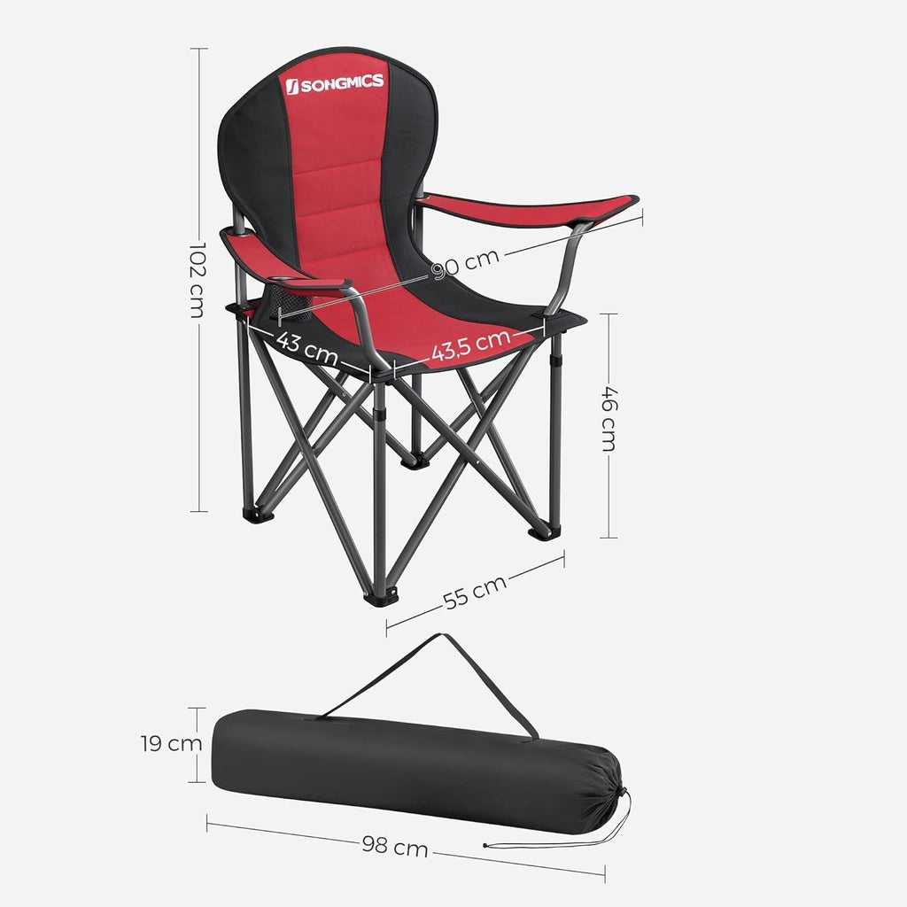 Folding Camping Chair with Bottle Holder - Red and Black