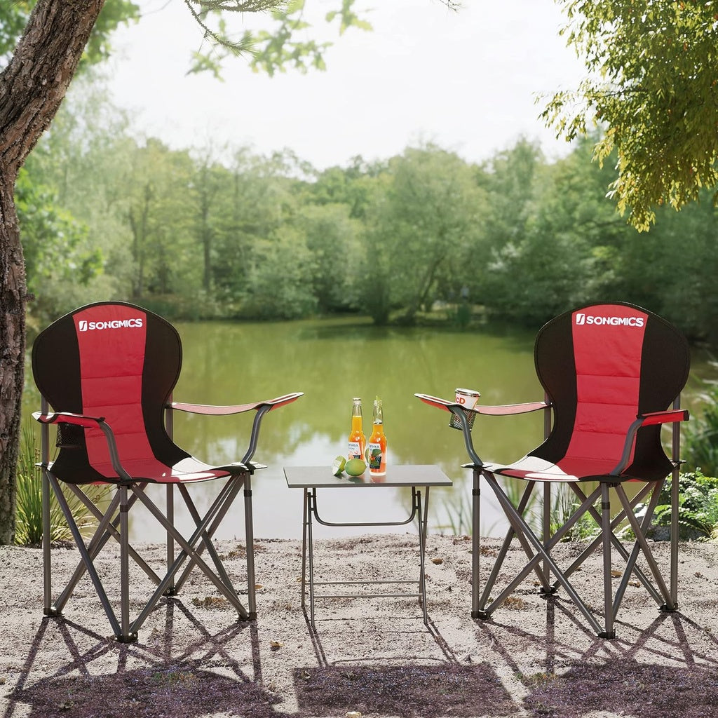 Folding Camping Chair with Bottle Holder - Red and Black