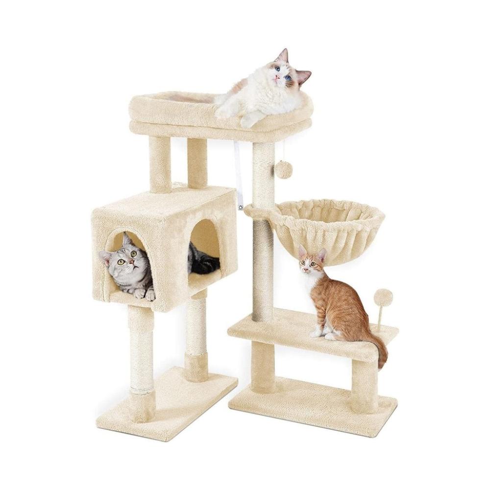 Adjustable Base Plush Cat Tree Beige - 97cms