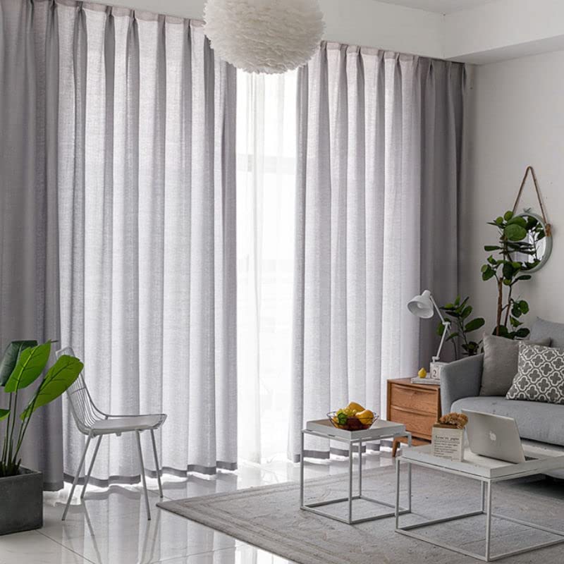 Set of 2 Natural Linen Blended Curtains - Light Grey