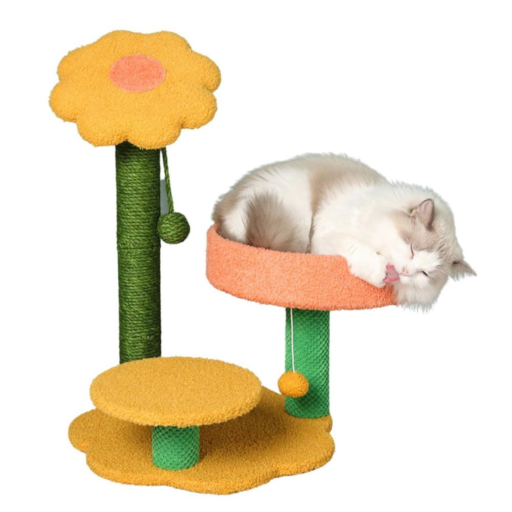 Sunflower Plush Scratching Post Cat Tree - 75cms