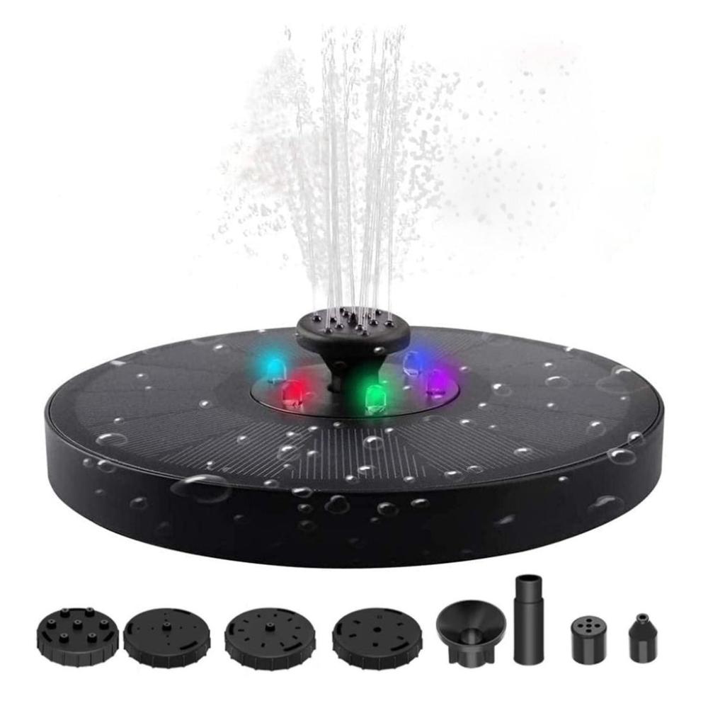 Solar Fountain Water Pump for Bird Bath with Color LED Lights (Black)