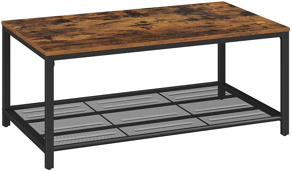 Coffee Living Room Table with Dense Mesh Shelf - Rustic Brown