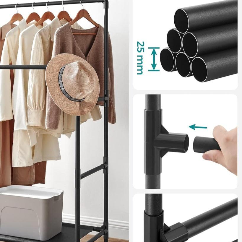 Metal Clothes Rack with 2 Rails Grey