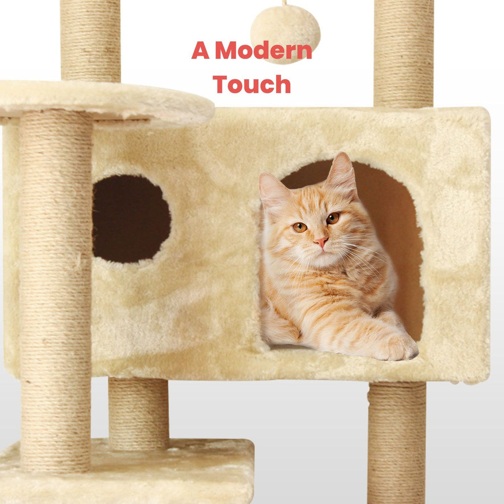 Plush Cat Condo Cat Tree Beige - 150cms