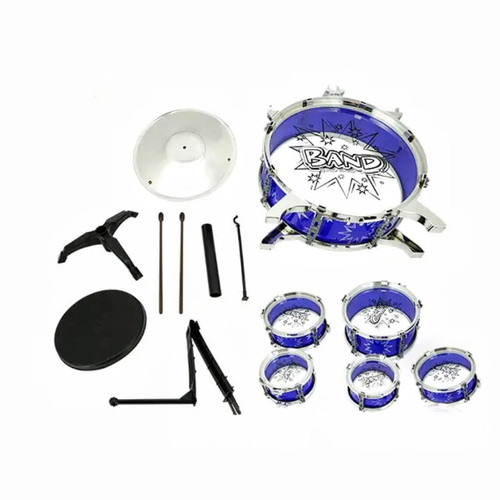 Kids 6pcs Drum Set with Drummer Seat (Blue)