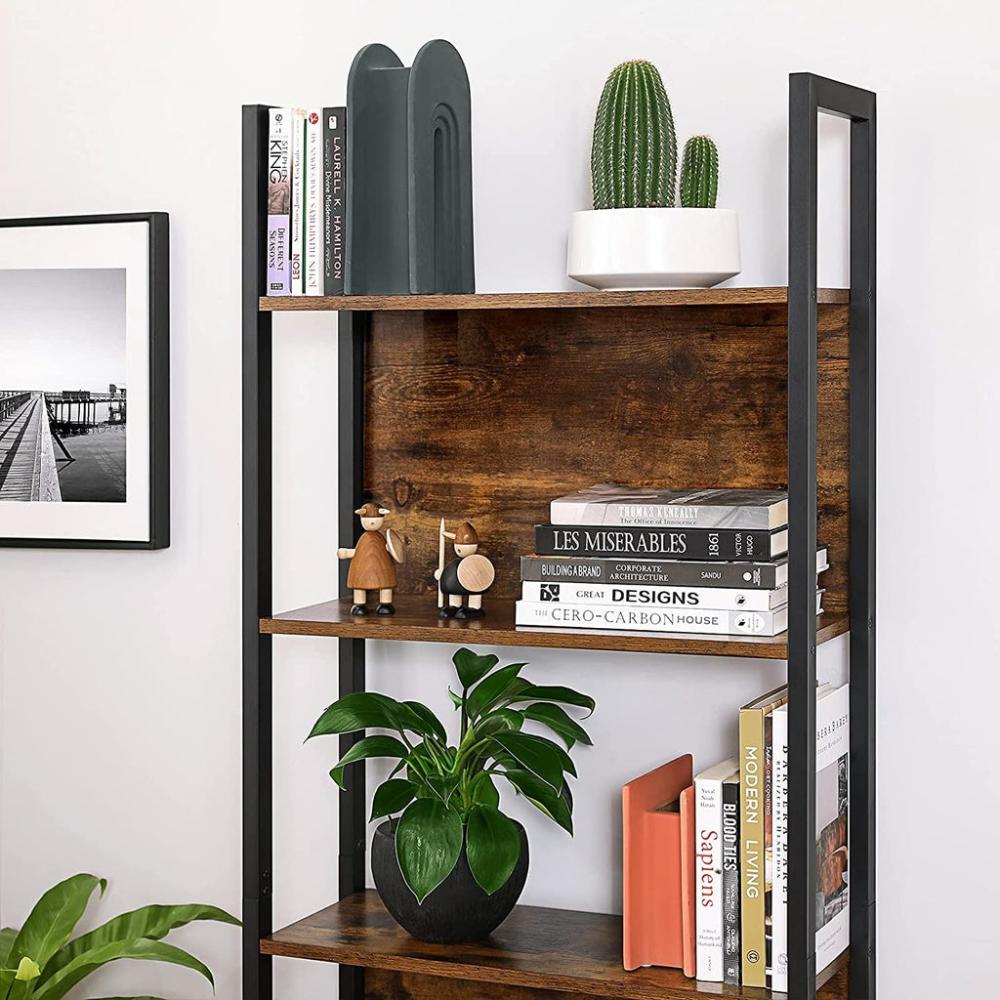 Bookshelf with 5 Shelves - Rustic Brown and Black