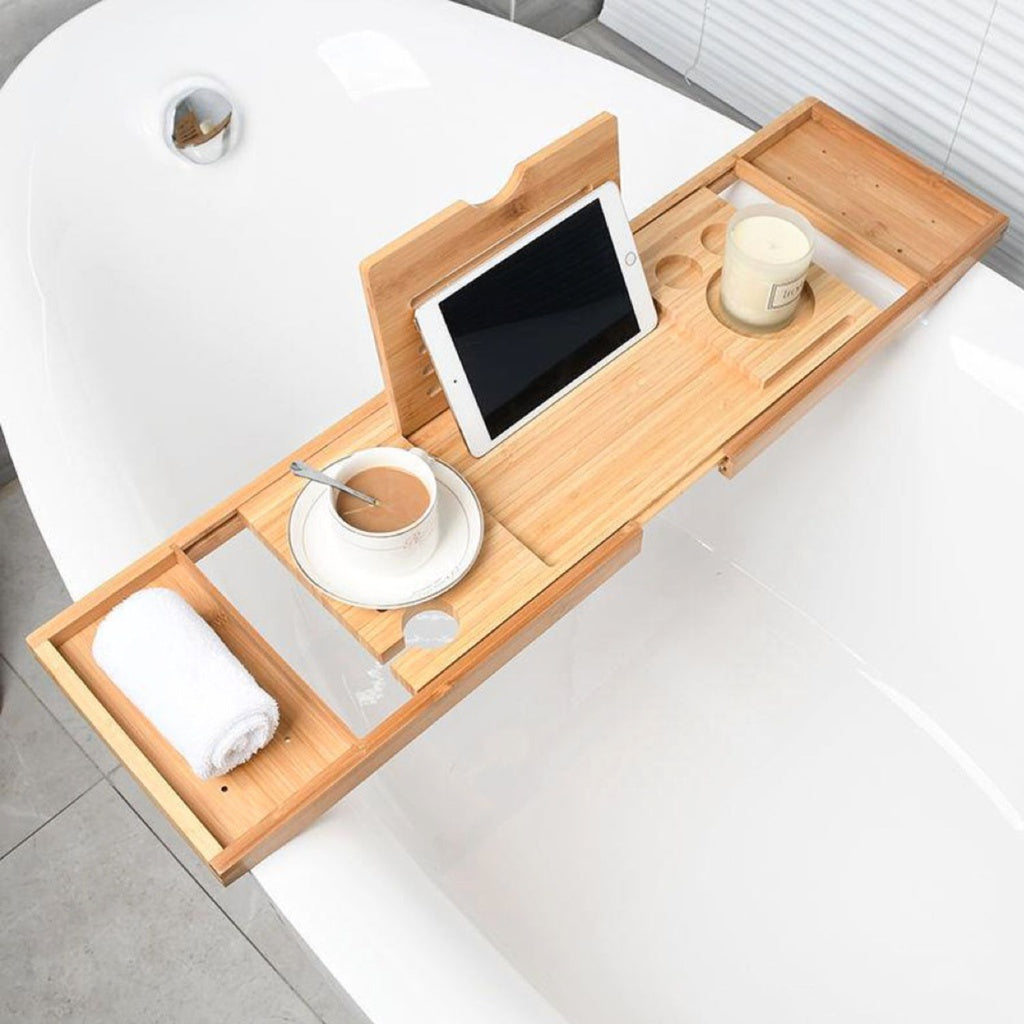 Expandable Bamboo Bathtub Caddy Trays