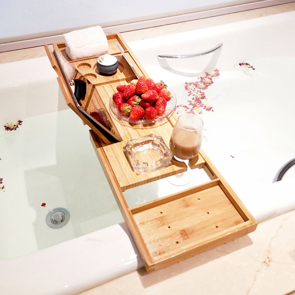 Expandable Bamboo Bathtub Caddy Trays