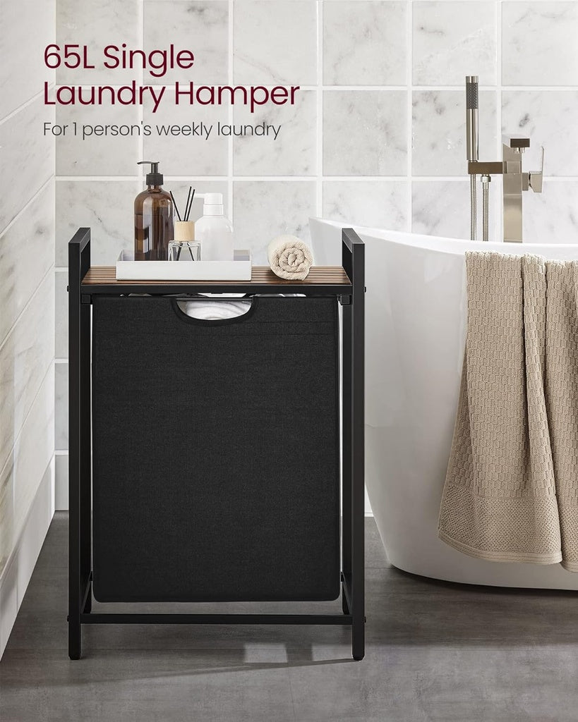 65L Laundry Hamper with Shelf- Rustic Brown and Black