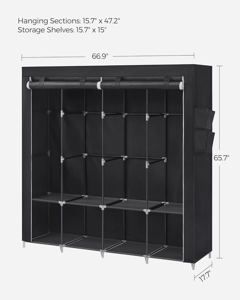 Clothes Wardrobe Portable Closet with Cover - Black