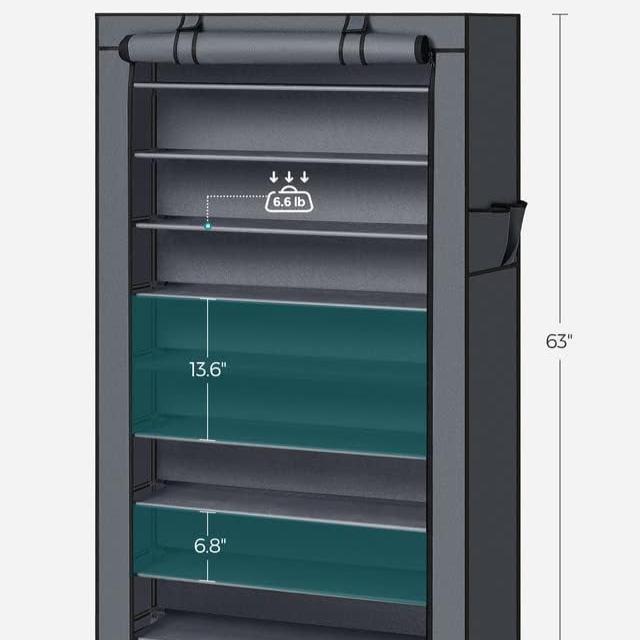 10-Tier Shoe Rack Storage Cabinet with Dustproof Cover - Gray