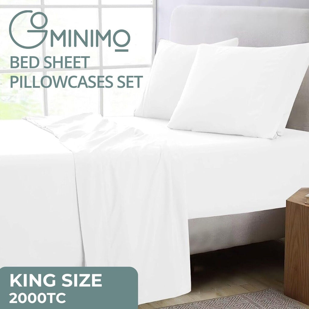 2000 Thread Count Ultra Soft Microfiber 4 Pcs Bed Sheet Set - King (White)