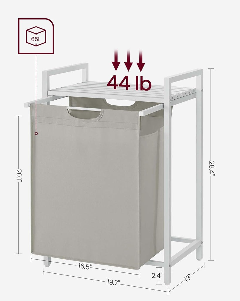 Laundry Hamper with Shelf and Pull-Out Bag 65L - White