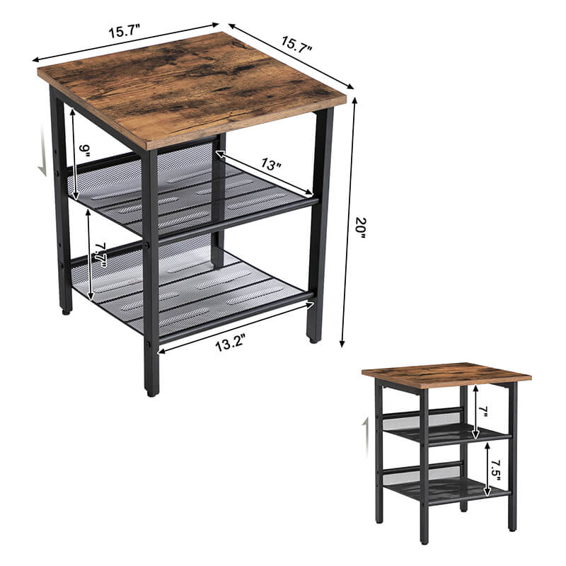 Industrial Set of 2 Bedside Tables - Rustic Brown and Black