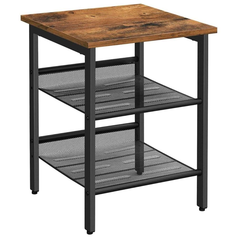 2 Adjustable Mesh Shelves Side Table Nightstand End Table