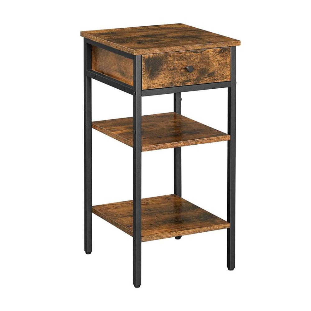 Nightstand End Table with a Drawer and 2 Storage Shelves