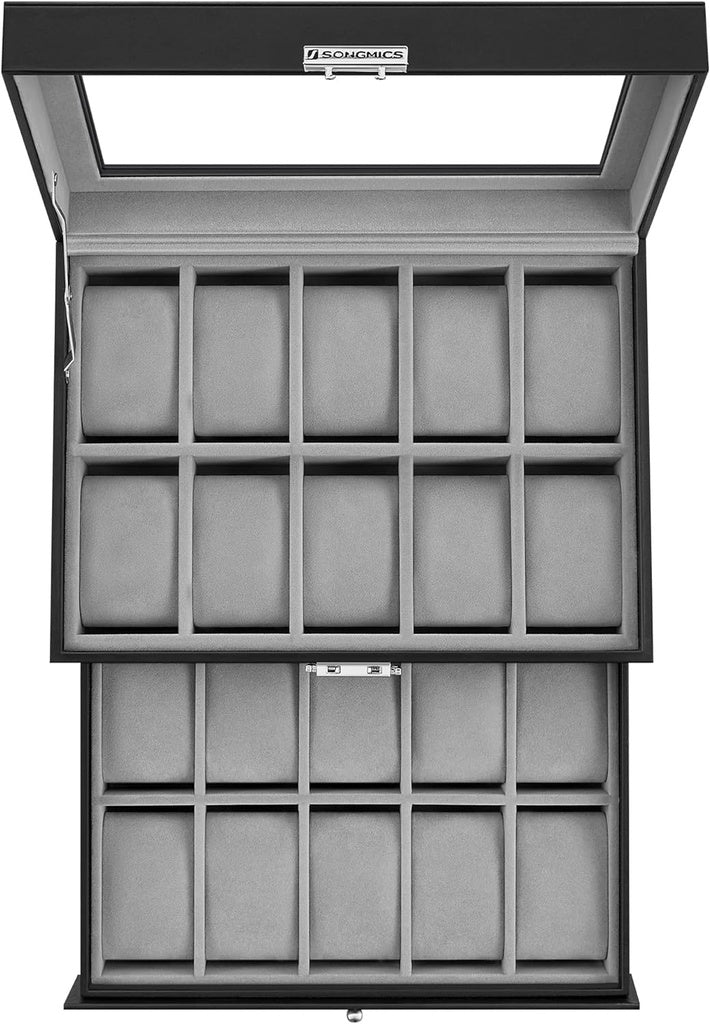 20-Slot 2 Layers Watch Box with Glass Lid