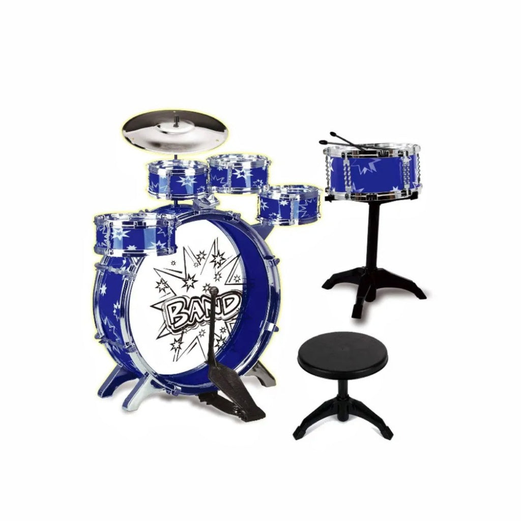 Kids 6pcs Drum Set with Drummer Seat (Blue)