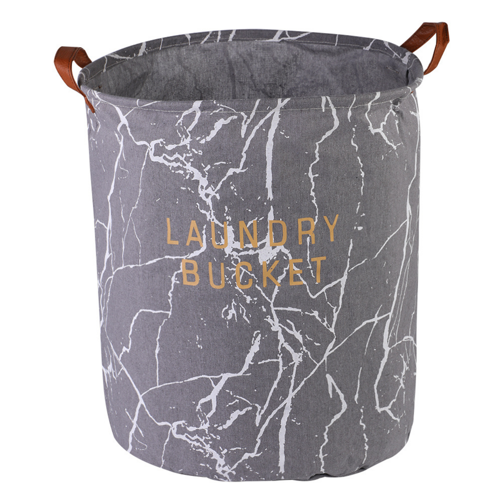 Grey Marble Round Foldable Laundry Basket