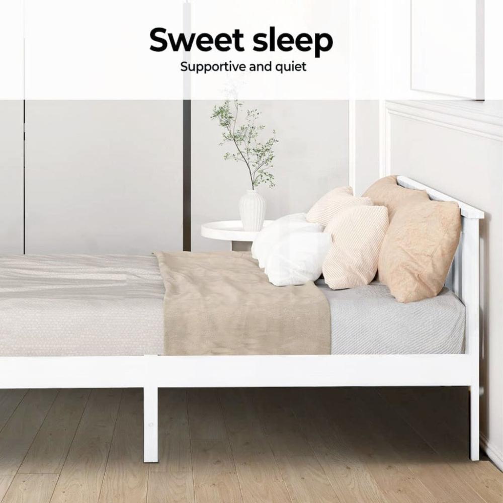 Durable Single Wooden Bed Frame (White)