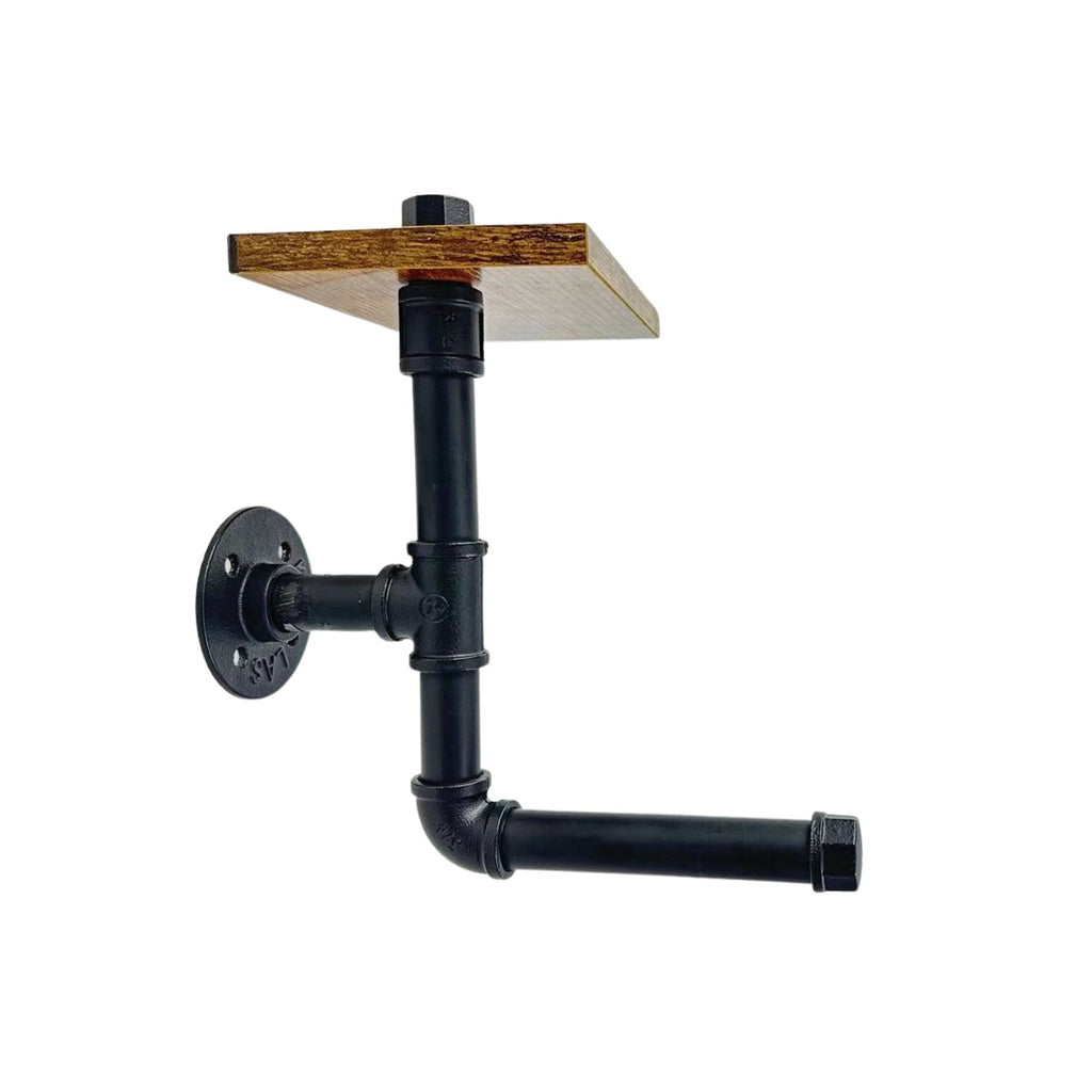 Industrial Pipe Toilet Paper Roll Holder with Phone Shelf