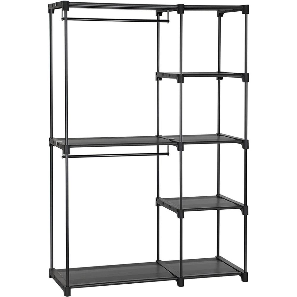 Portable Closet Wardrobe with 2 Hanging Rods - Black