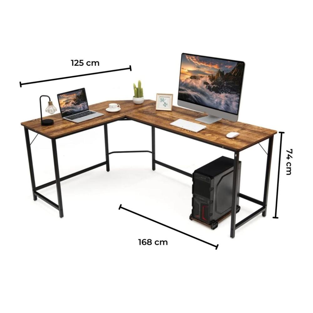 L-Shaped Corner Computer Desk with CPU Stand (Brown)