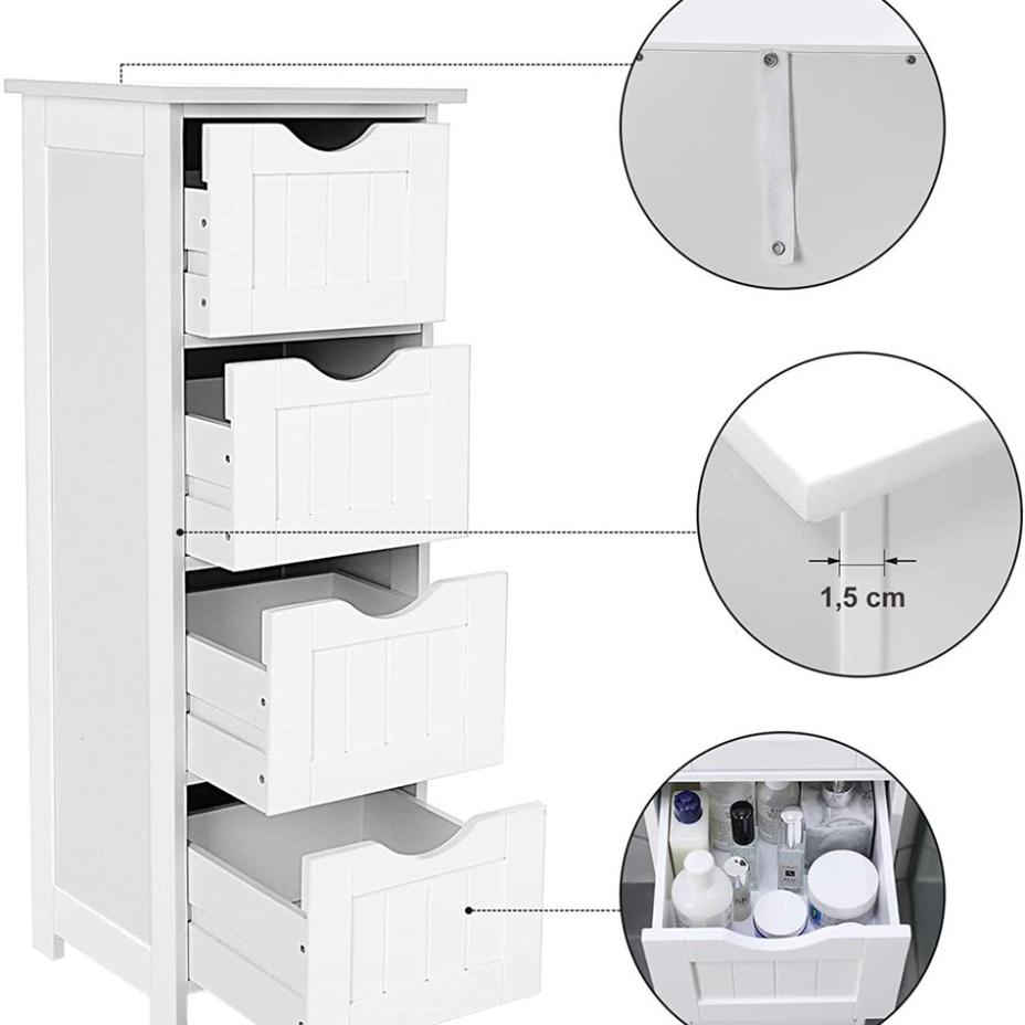 Crafted Floor Cabinet with 4 Drawers - White