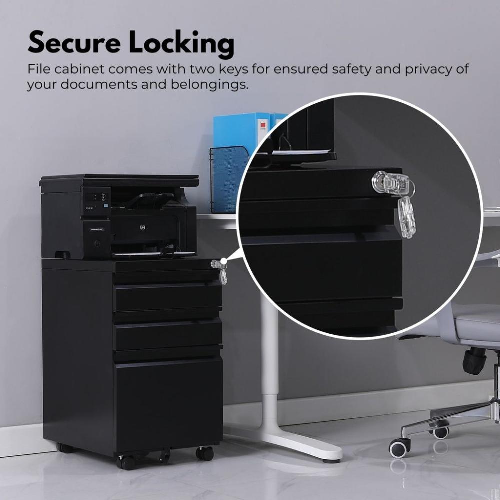 3 Drawer Mobile File Cabinet with Lock (Black)