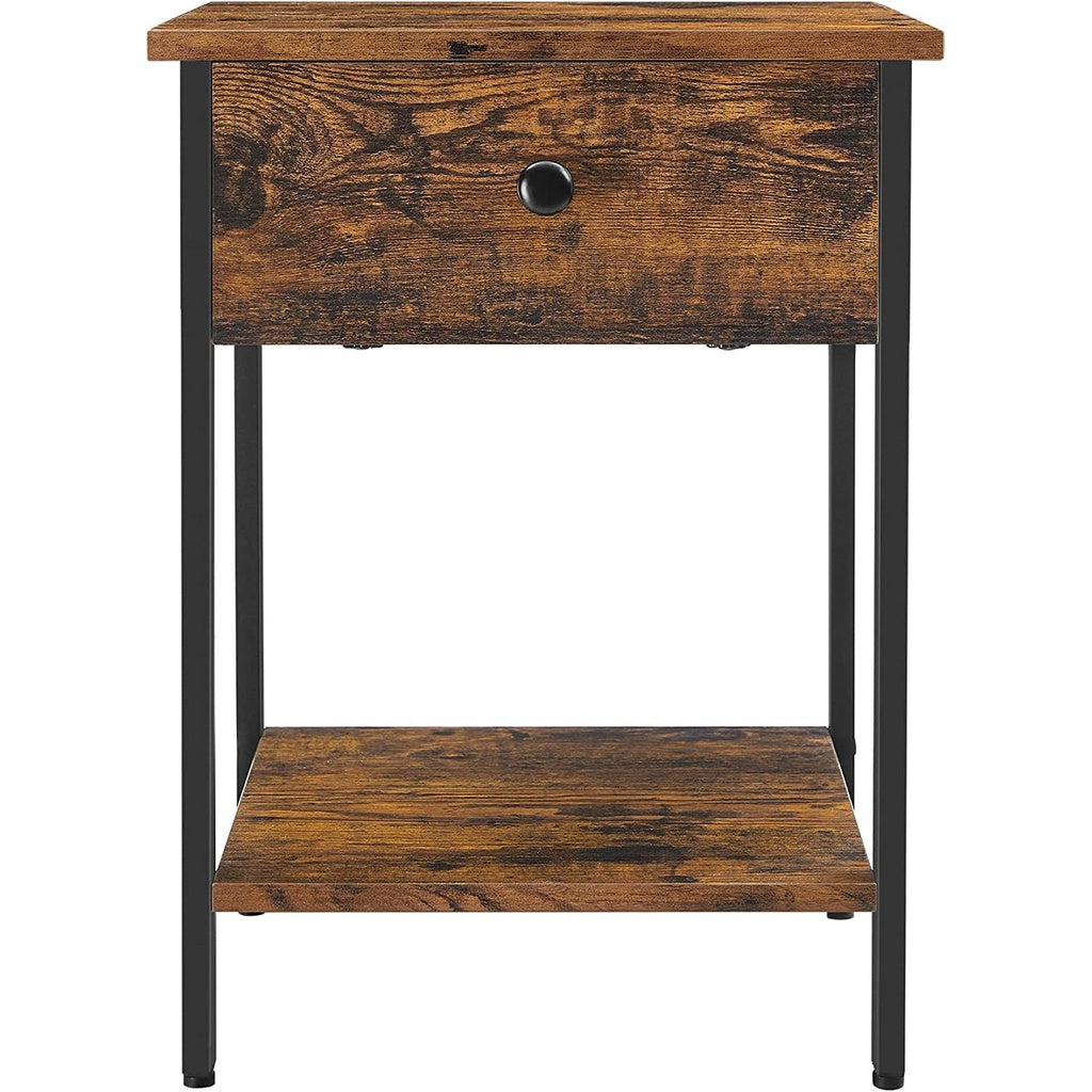 End Table with Drawer and Shelf - Rustic Brown and Black