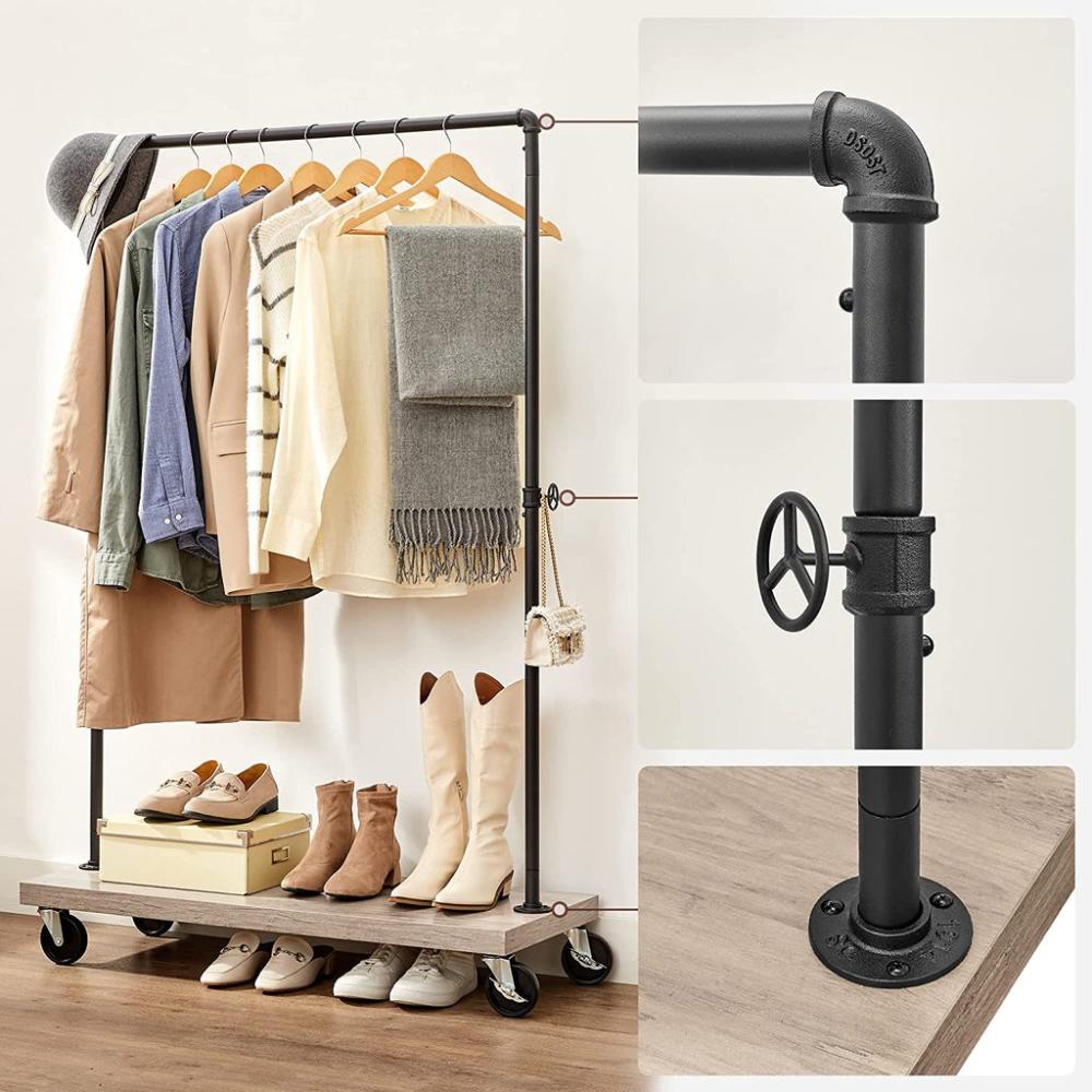 Clothes Rack Single Rail with Wheels Greige