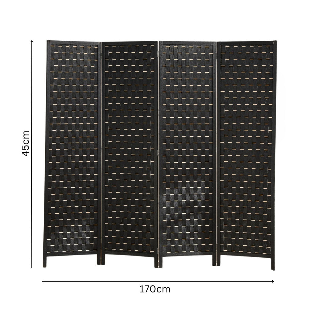 4-Panel Pine Wood Room Divider - Black