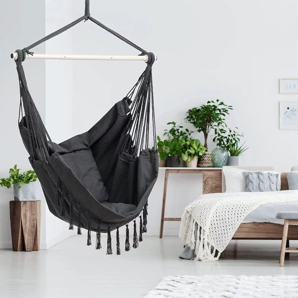 Hammock Chair Swing with Cushion and Pillow - Dark Grey