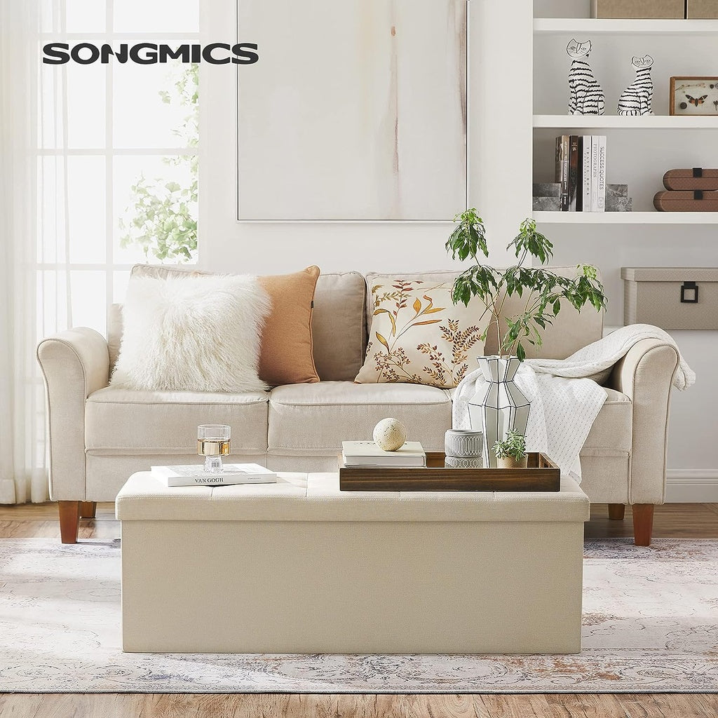 Folding Storage Ottoman Bench 109cm - Beige