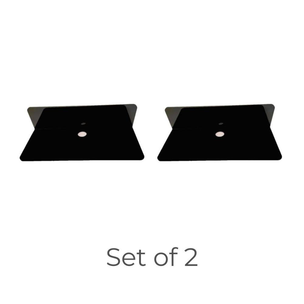 Acrylic Floating Wall Shelves Set of 2 with Cable Clips (Black)