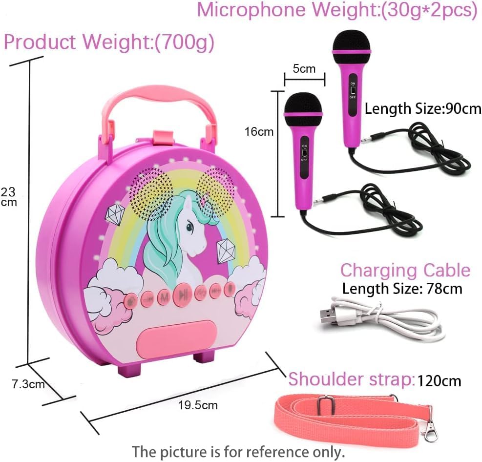 Kids Portable Karaoke with Two Microphones (Round, Purple Unicorn)